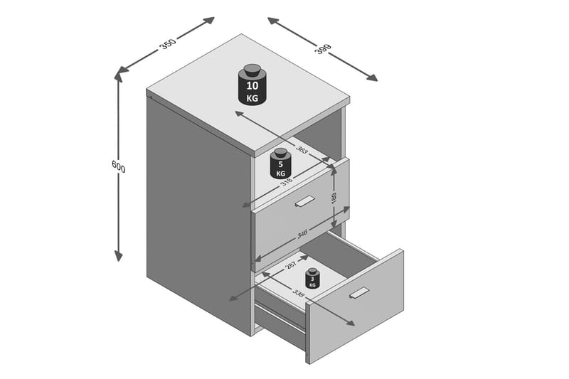 Colima Sengebord 35 cm med Opbevaring 2 Skuffer + Hylde - Sort - Møbler - Borde - Aflastningsbord - Sengebord