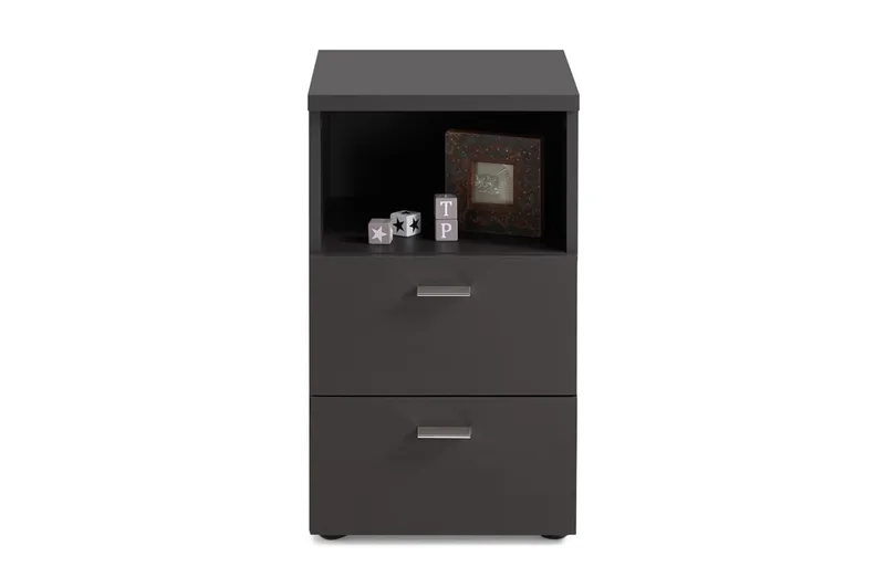 Colima Sengebord 35 cm med Opbevaring 2 Skuffer + Hylde, Sort