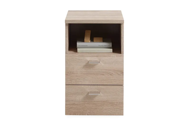 Colima Sengebord 35 cm med Opbevaring 2 Skuffer + Hylde, Grå/Beige