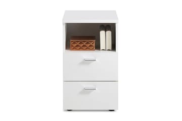 Colima Sengebord 35 cm med Opbevaring 2 Skuffer + Hylde - Hvid - Møbler - Borde - Aflastningsbord - Sengebord