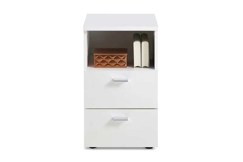 Colima Sengebord 35 cm med Opbevaring 2 Skuffer + Hylde - Hvid - Møbler - Borde - Aflastningsbord - Sengebord