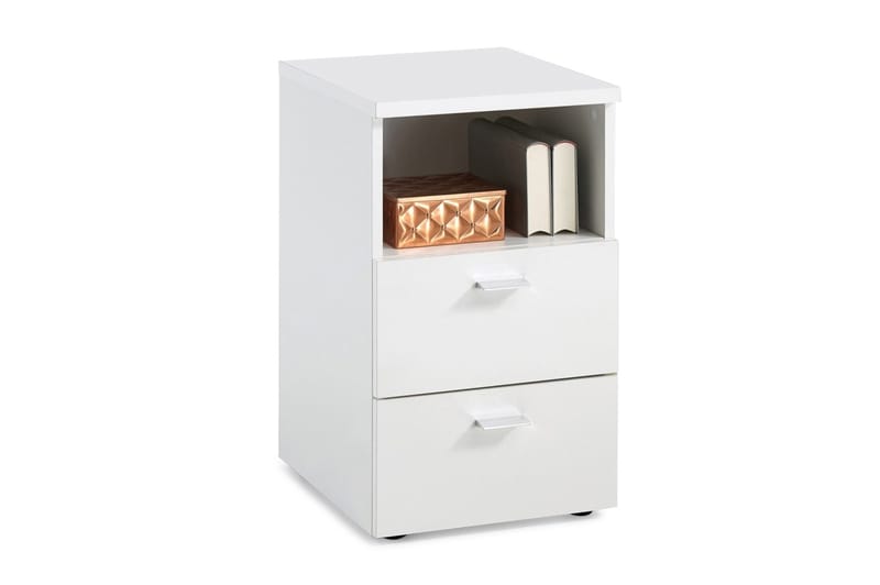 Colima Sengebord 35 cm med Opbevaring 2 Skuffer + Hylde, Hvid