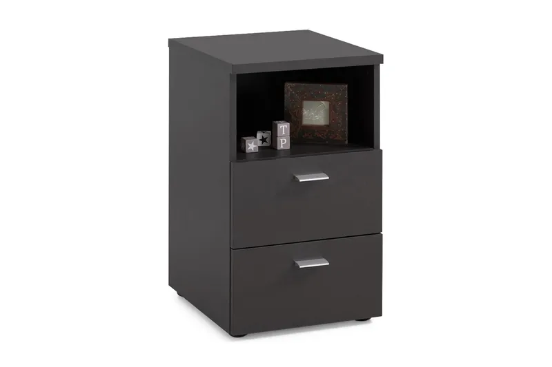 Colima Sengebord 35 cm med Opbevaring 2 Skuffer + Hylde - Sort - Møbler - Borde - Aflastningsbord - Sengebord