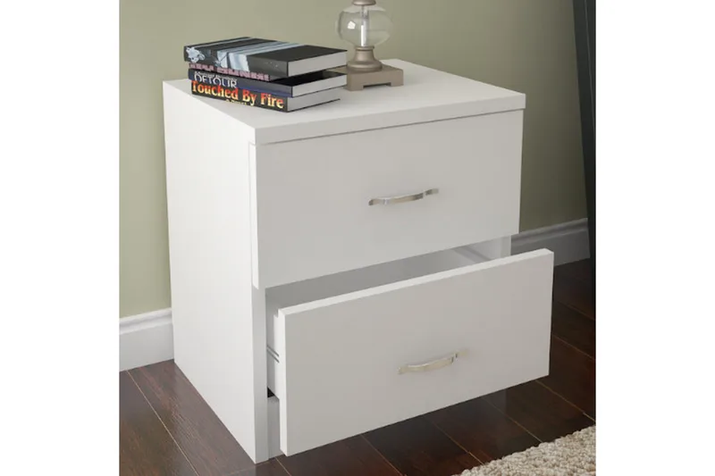 Decorotika Sengebord 40 cm med Opbevaring 2 Skuffer - Hvid - Møbler - Borde - Aflastningsbord - Sengebord