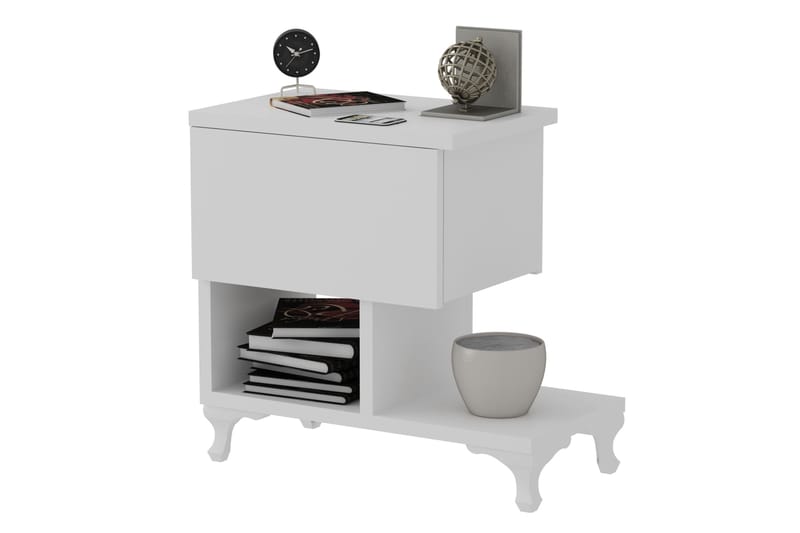 Decorotika Sengebord 46 cm med Opbevaring Skuffe + Hylder Be - Hvid - Møbler - Borde - Aflastningsbord - Sengebord