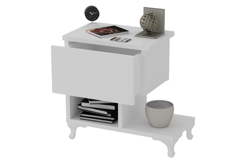 Decorotika Sengebord 46 cm med Opbevaring Skuffe + Hylder Be - Hvid - Møbler - Borde - Aflastningsbord - Sengebord