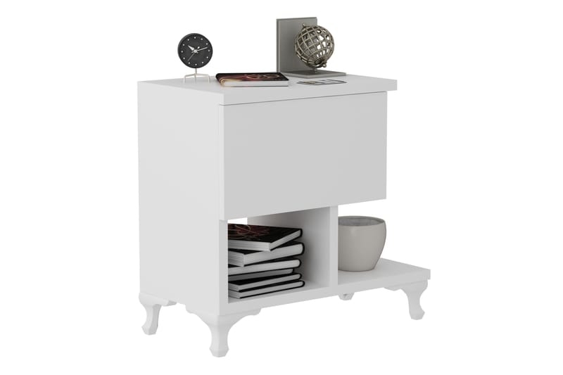 Decorotika Sengebord 46 cm med Opbevaring Skuffe + Hylder Be - Hvid - Møbler - Borde - Aflastningsbord - Sengebord