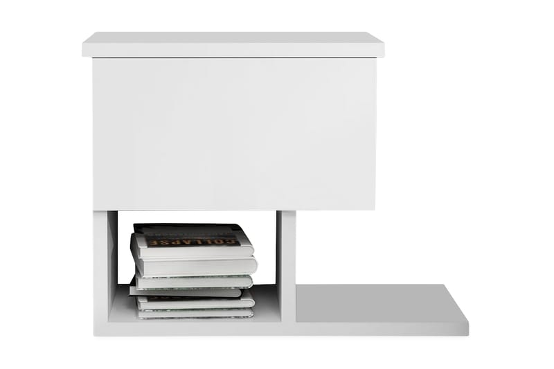Decorotika Sengebord 46 cm med Opbevaring Skuffe + Hylder - Hvid - Møbler - Borde - Aflastningsbord - Sengebord