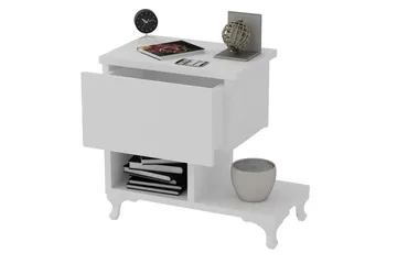 Decorotika Sengebord 46 cm med Opbevaring Skuffe + Hylder Be - Hvid - Møbler - Borde - Aflastningsbord - Sengebord