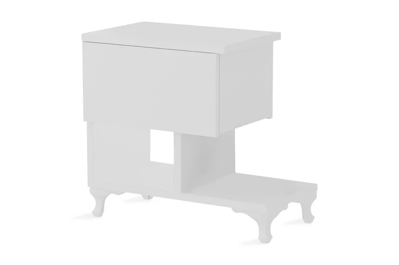 Decorotika Sengebord 46 cm med Opbevaring Skuffe + Hylder Be, Hvid