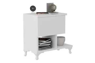Decorotika Sengebord 46 cm med Opbevaring Skuffe + Hylder Be - Hvid - Møbler - Borde - Aflastningsbord - Sengebord