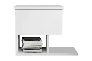 Decorotika Sengebord 46 cm med Opbevaring Skuffe + Hylder - Hvid - Møbler - Borde - Aflastningsbord - Sengebord
