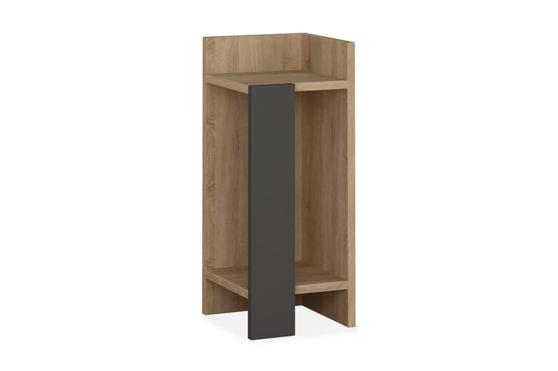 Decorta Sengebord 27 cm med Opbevaring Hylder + Låger Højre - Egefarvet/Mørkegrå - Møbler - Borde - Aflastningsbord - Sengebord