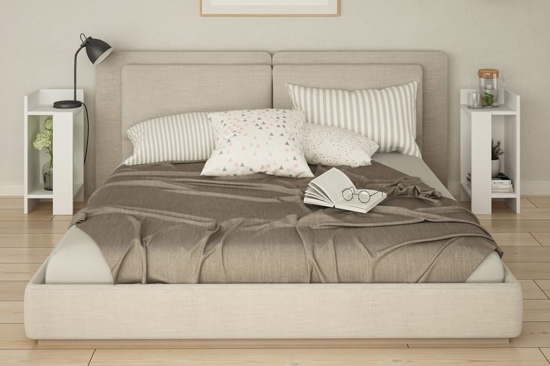 Decorta Sengebord 27 cm med Opbevaring Hylder + Låger - Hvid - Møbler - Borde - Aflastningsbord - Sengebord