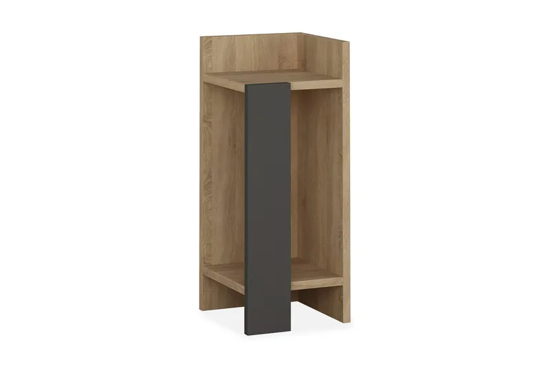 Decorta Sengebord 27 cm med Opbevaring Hylder + Låger Højre, Egefarvet/Mørkegrå