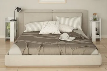 Decorta Sengebord 27 cm med Opbevaring Hylder + Låger - Hvid - Møbler - Borde - Aflastningsbord - Sengebord