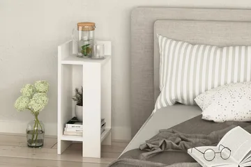 Decorta Sengebord 27 cm med Opbevaring Hylder + Låger Venstr - Hvid - Møbler - Borde - Aflastningsbord - Sengebord