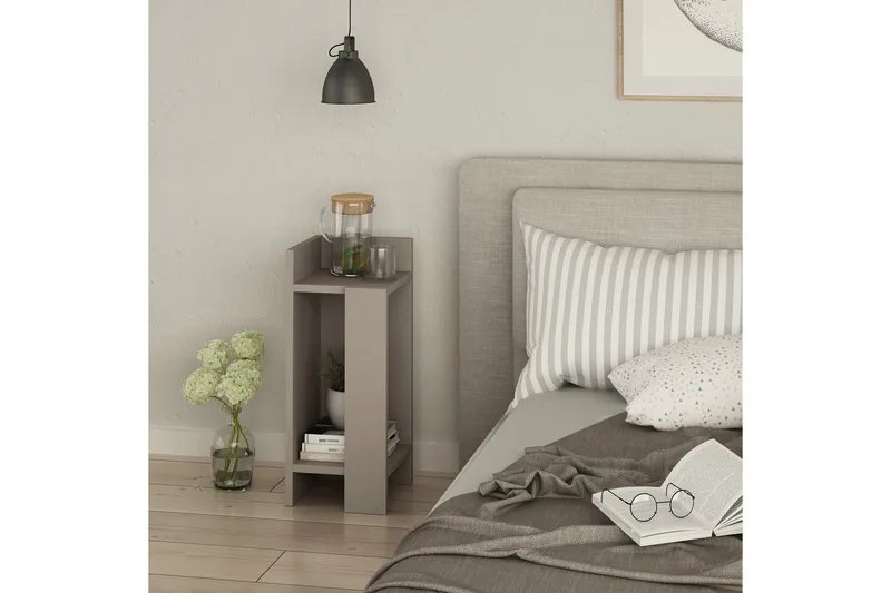 Decorta Sengebord 27 cm med Opbevaring Hylder + Låger Venstr - Træ - Møbler - Borde - Aflastningsbord - Sengebord