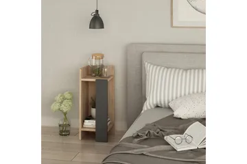 Decorta Sengebord 27 cm med Opbevaring Hylder Venstre - Egefarvet/Mørkegrå - Møbler - Borde - Aflastningsbord - Sengebord