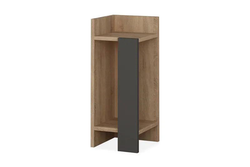 Decorta Sengebord 27 cm med Opbevaring Hylder Venstre, Egefarvet/Mørkegrå