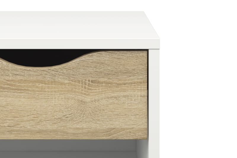 Delta Sengebord 50 cm med Opbevaring Skuffe + Hylde - Hvid/Egefarvet - Møbler - Borde - Aflastningsbord - Sengebord