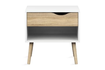 Delta Sengebord 50 cm med Opbevaring Skuffe + Hylde - Hvid/Egefarvet - Møbler - Borde - Aflastningsbord - Sengebord