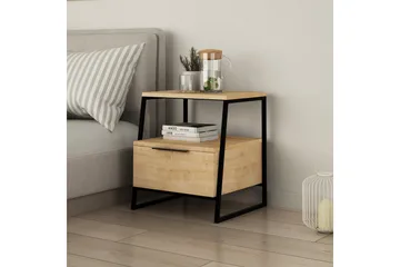 Desgrar Natbord 45x50 cm i Eg med Skuffer og Opbevaring - Beige - Møbler - Borde - Aflastningsbord - Sengebord