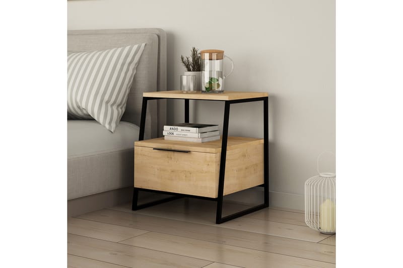 Desgrar Natbord 45x50 cm i Eg med Skuffer og Opbevaring - Beige - Møbler - Borde - Aflastningsbord - Sengebord