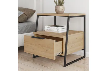 Desgrar Natbord 45x50 cm i Eg med Skuffer og Opbevaring - Beige - Møbler - Borde - Aflastningsbord - Sengebord