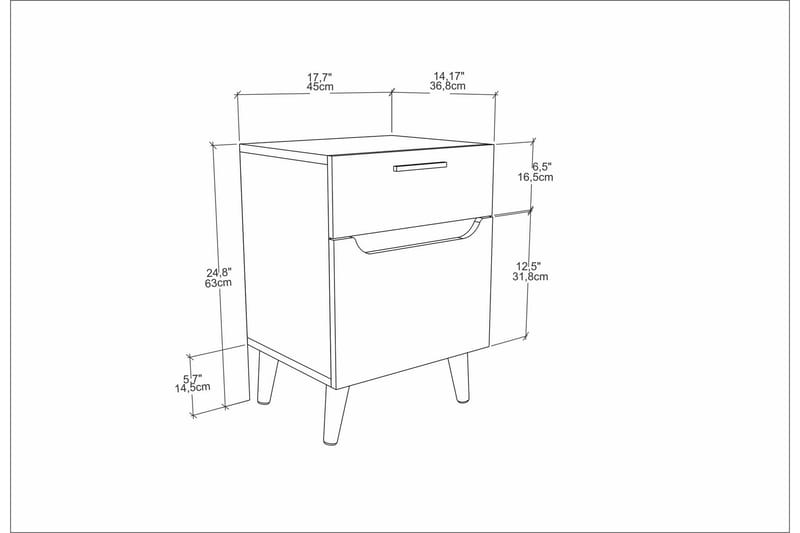 Desgrar Sengebord 45x63 cm - Hvid - Sengebord