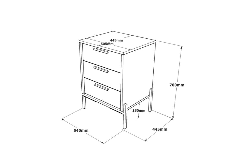 Desgrar Sengebord 54 cm - Brun/Betongrå/Antracit - Sengebord