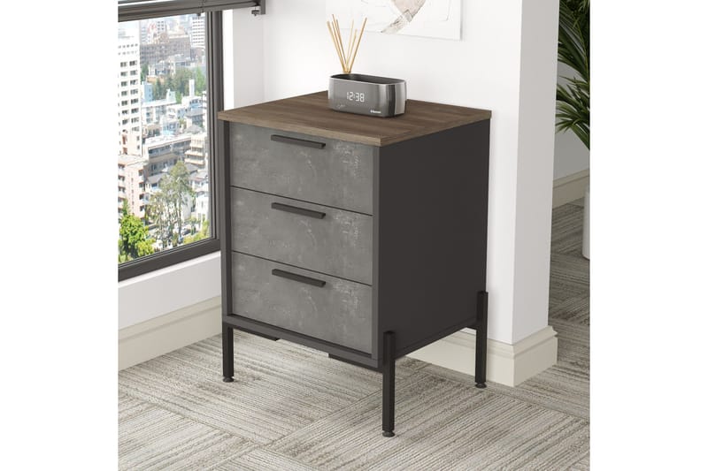 Desgrar Sengebord 54 cm - Brun/Betongrå/Antracit - Møbler - Borde - Aflastningsbord - Sengebord