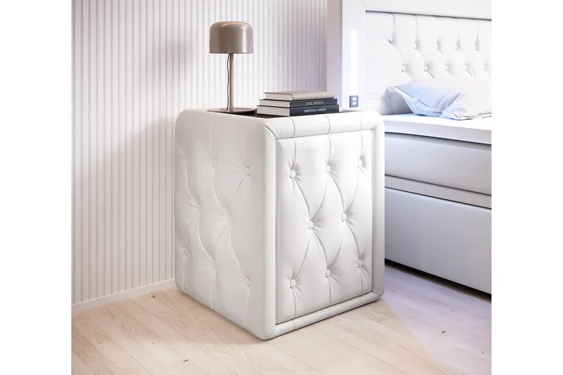 Franco Natbord 58 cm med Opbevaring Skuffe, Hvid Kunstlæder