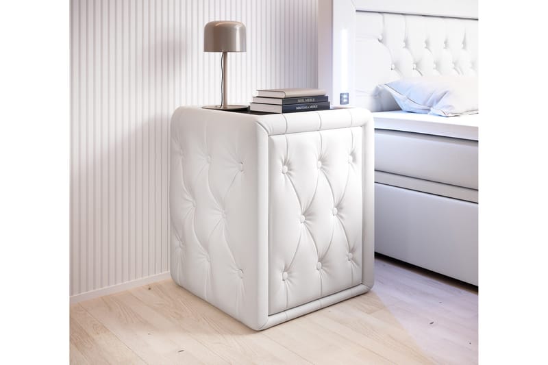 Franco Natbord 58 cm med Opbevaring Skuffe, Hvid Kunstlæder