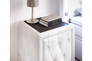 Franco Natbord 58 cm med Opbevaring Skuffe - Hvid Kunstlæder - Møbler - Borde - Aflastningsbord - Sengebord