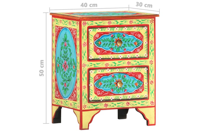 Håndmalet Sengeskab 40x30x50 cm Massivt Mangotræ - Flerfarvet - Sengebord