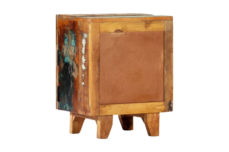 Håndskåret Sengeskab 40 X 30 X 50 Cm Massivt Genanvendt Træ - Flerfarvet - Møbler - Borde - Aflastningsbord - Sengebord