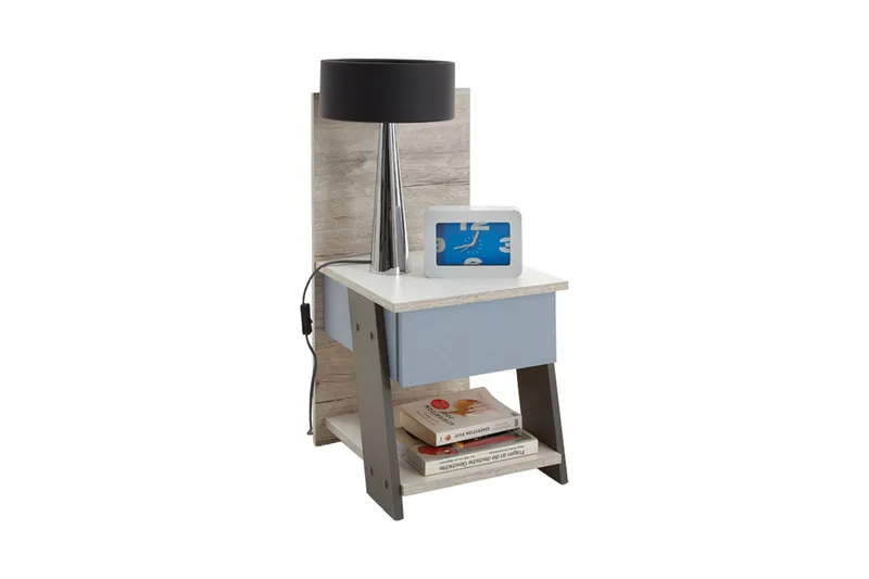 Hawley Sengebord 34 cm med Opbevaring Skuffer + Panel, Hvid/Beige/Grå/Blå