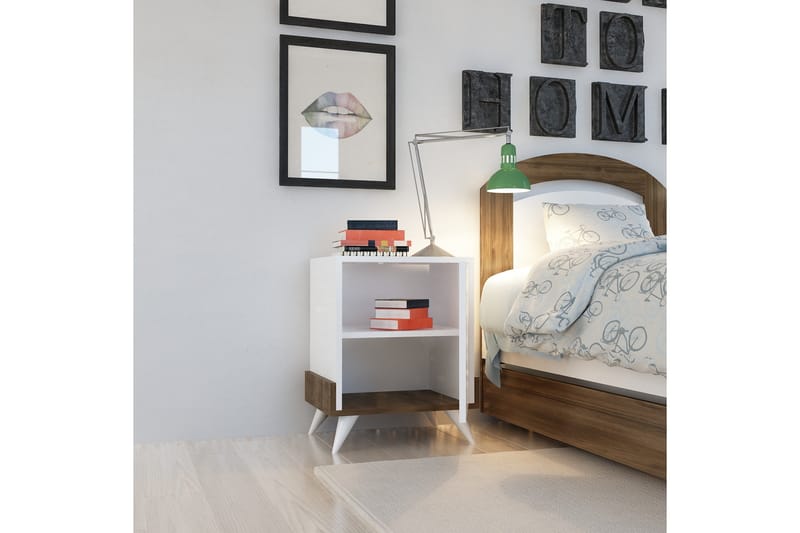 Hejde Sengebord 35 cm med Opbevaring Skab - Hvid/Brun - Møbler - Borde - Aflastningsbord - Sengebord