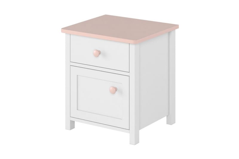 Hilts Sängbord Barn 42 cm med Förvaring Låda + Skåp Vit||Pink, undefined