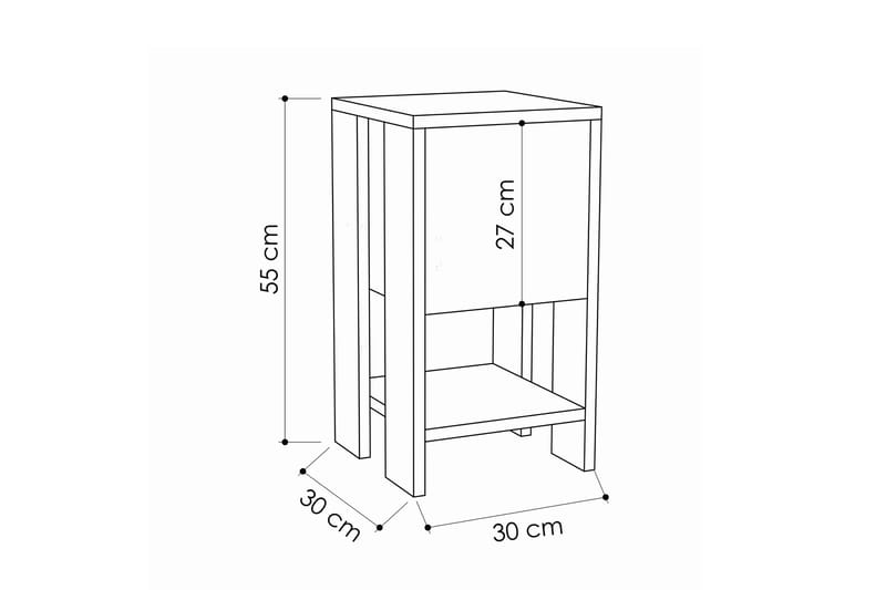 Homitis Sengebord 30 cm med Opbevaring Hylde + Låge - Hvid/Træ - Sengebord