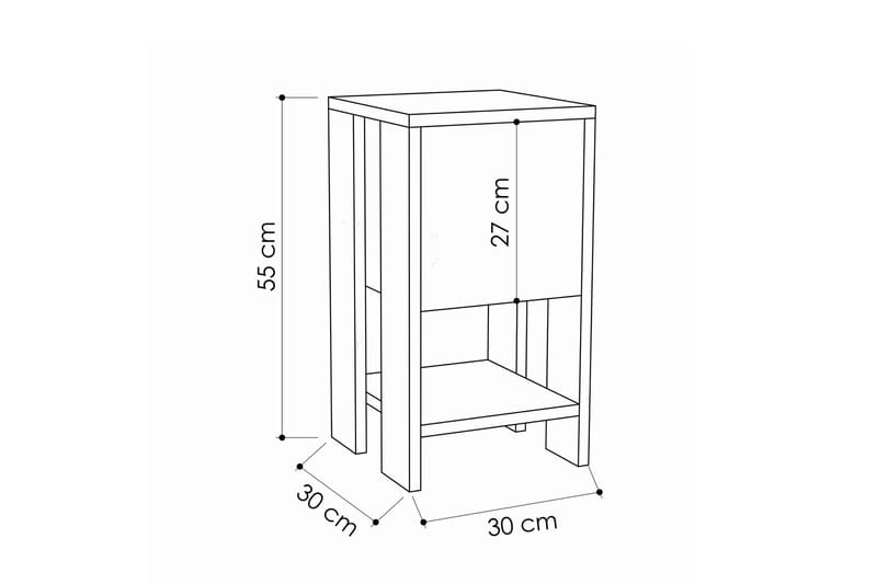 Homitis Sengebord 30 cm med Opbevaring Hylde + Låge - Hvid/Træ - Møbler - Borde - Aflastningsbord - Sengebord