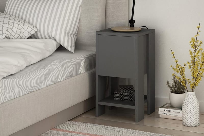 Homitis Sengebord 30 cm med Opbevaring Hylde + Låge - Mørkegrå - Møbler - Borde - Aflastningsbord - Sengebord