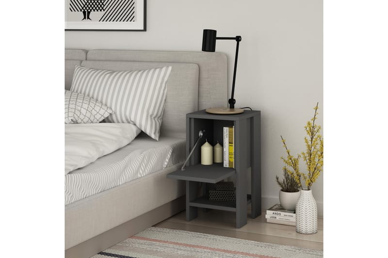 Homitis Sengebord 30 cm med Opbevaring Hylde + Låge - Mørkegrå - Møbler - Borde - Aflastningsbord - Sengebord