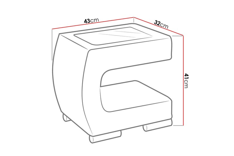Honstad Sengebord 32 cm Højre - Kunstlæder/Glas/Beige/Sort - Sengebord
