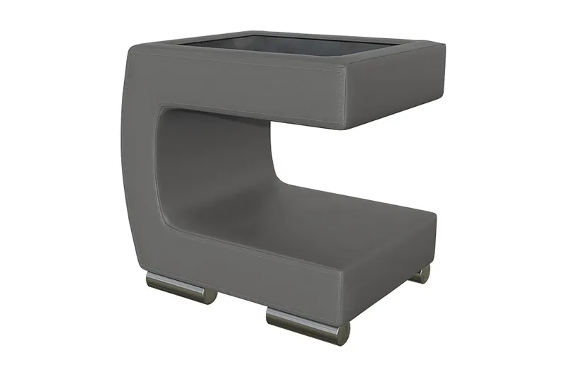 Honstad Sengebord 32 cm Venstre, Kunstlæder/Glas/Mørkegrå/Sort