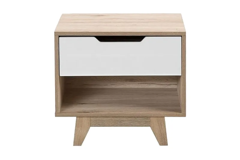 Hultz Sengebord 50 cm med Opbevaring Skuffe + Hylde, Hvid