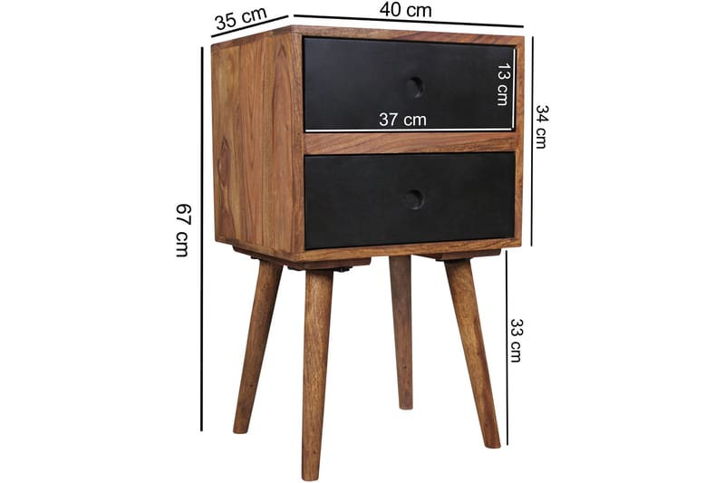 Iviana Sengebord 40 cm med Opbevaring 2 Skuffer - Massivt Træ/Sort - Sengebord