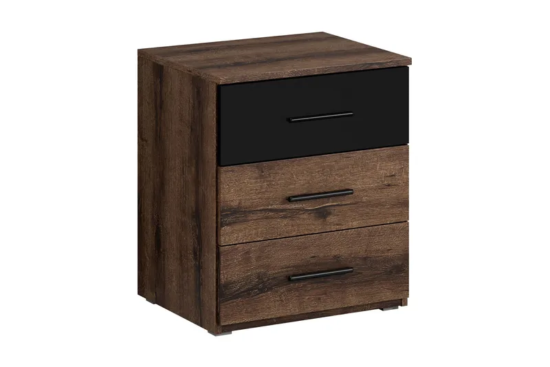 Joannie Sengebord 46 cm med Opbevaring  3 Skuffer, Træ/Sort