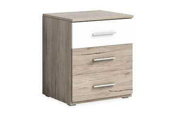 Joannie Sengebord 51 cm med Opbevaring 3 Skuffer - Træ/Hvid - Møbler - Borde - Aflastningsbord - Sengebord